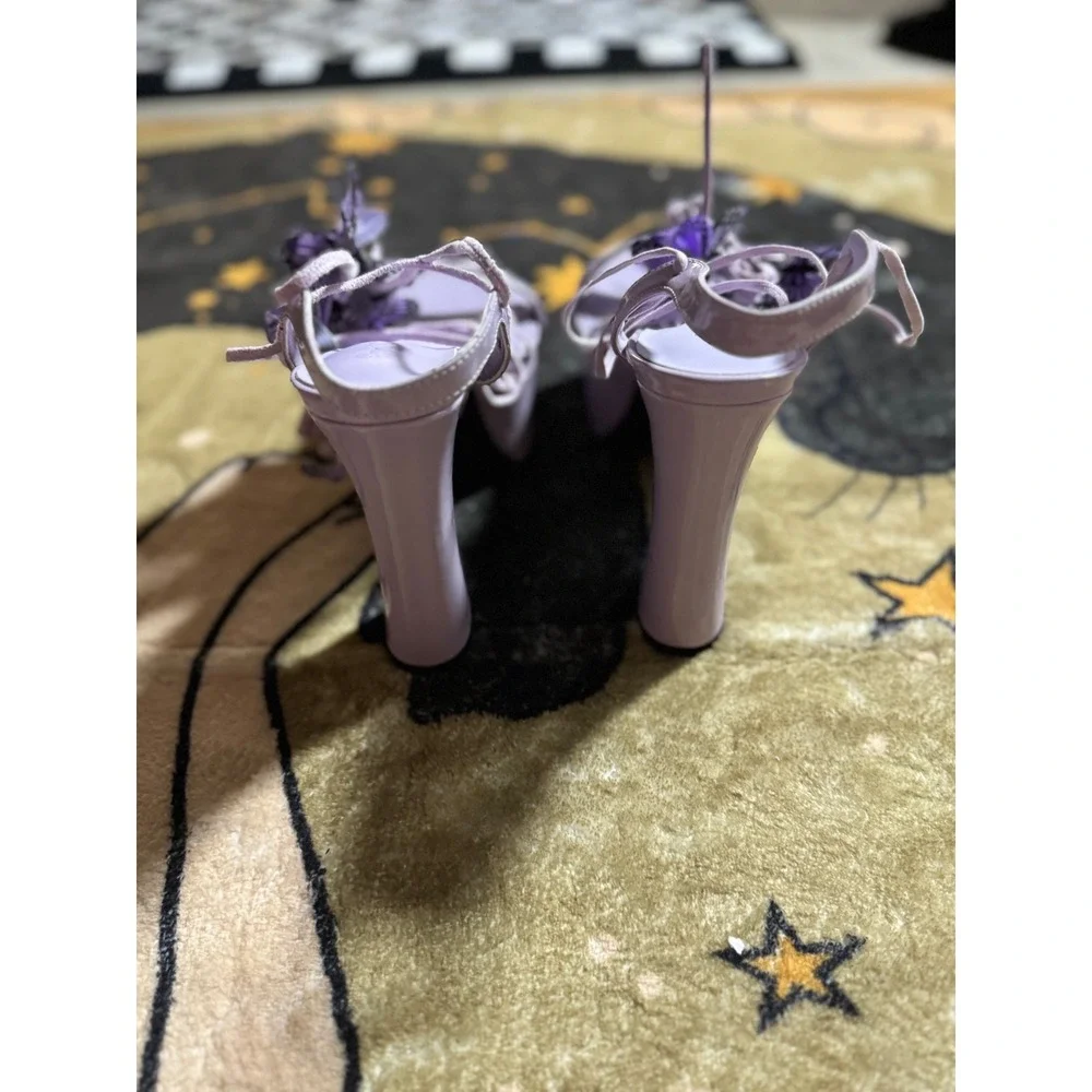 Sugarthrills Platform Heels Purple Butterfly‎ Tie Up Strappy High Heel